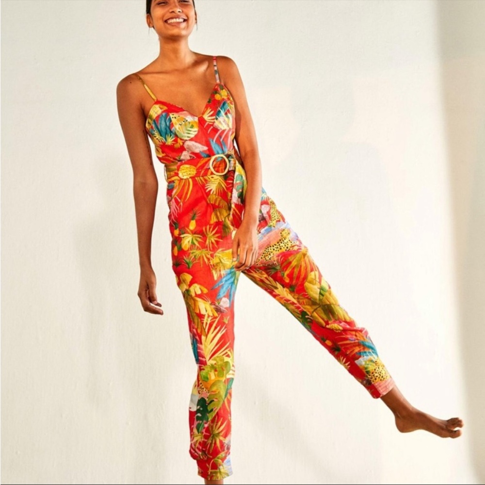 Farm Rio tropical jungle belted linen Jumpsuit!  BNWT!
